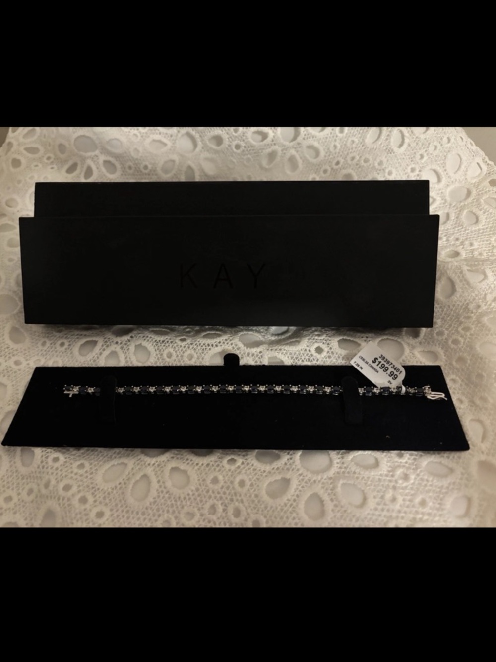 NEW!! Kay Jewelers Sterling Silver Tennis Bracelet with Clear & Sapphire Stones